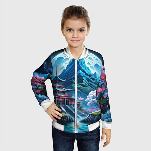 Детский бомбер Пейзаж Японии и горы / 3D-Белый – фото 4