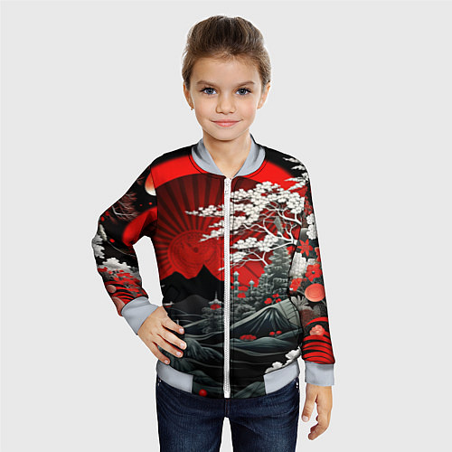 Детский бомбер Деревья Японии и природа / 3D-Серый – фото 4