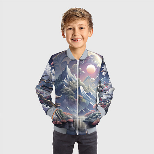 Детский бомбер Япония - природа / 3D-Серый – фото 3