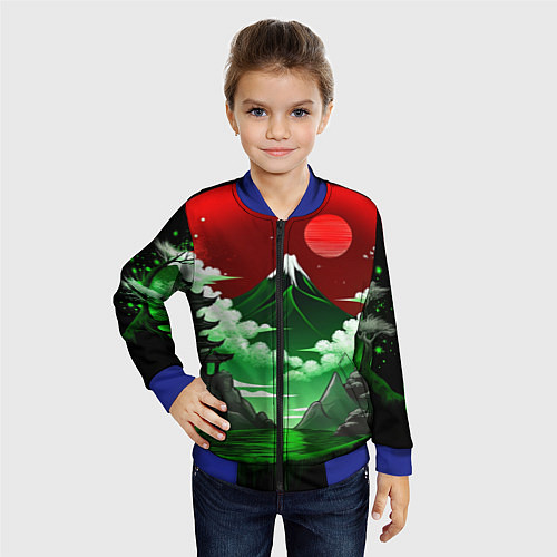 Детский бомбер Япония красно-зеленая природа / 3D-Синий – фото 4