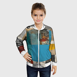 Бомбер детский Абстрактный ретро коллаж, цвет: 3D-белый — фото 2