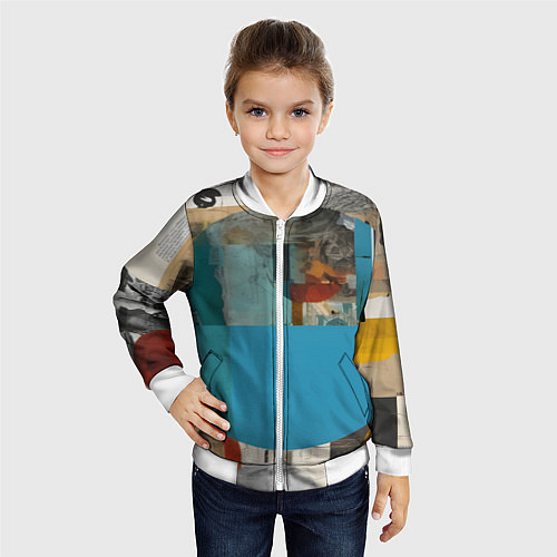 Детский бомбер Абстрактный ретро коллаж / 3D-Белый – фото 4