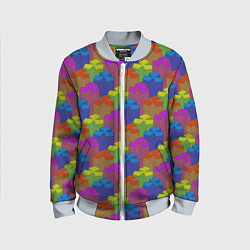 Бомбер детский Изометрический узор из разноцветных блоков, цвет: 3D-серый