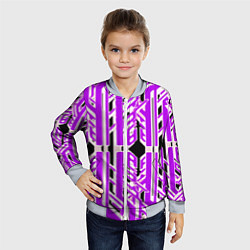 Бомбер детский Бело-фиолетовые техно полосы на чёрном фоне, цвет: 3D-серый — фото 2