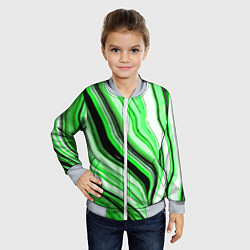 Бомбер детский Волнистые вертикальные чёрно-зелёные полосы, цвет: 3D-серый — фото 2