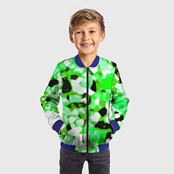 Бомбер детский Green and white abstraction on a black background, цвет: 3D-синий — фото 2