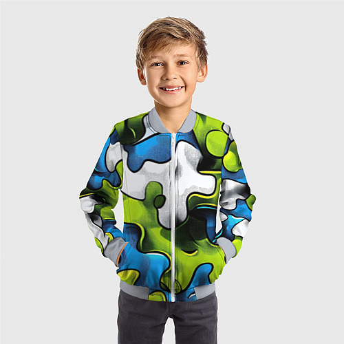 Детский бомбер Камуфляж в стиле графитти / 3D-Серый – фото 3