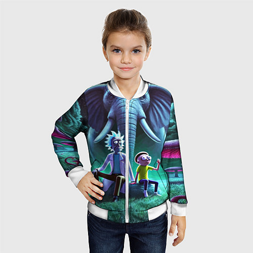 Детский бомбер Рик и Морти - портрет на фоне слона / 3D-Белый – фото 4