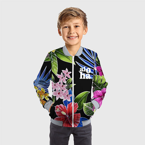 Детский бомбер Tropical flowers - aloha / 3D-Серый – фото 3