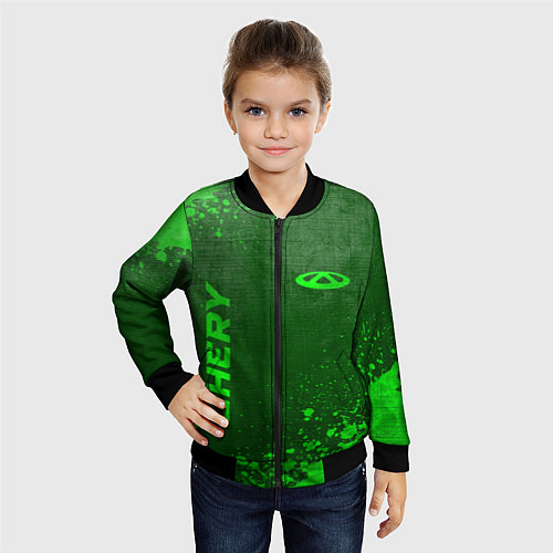 Детский бомбер Chery - green gradient вертикально / 3D-Черный – фото 4