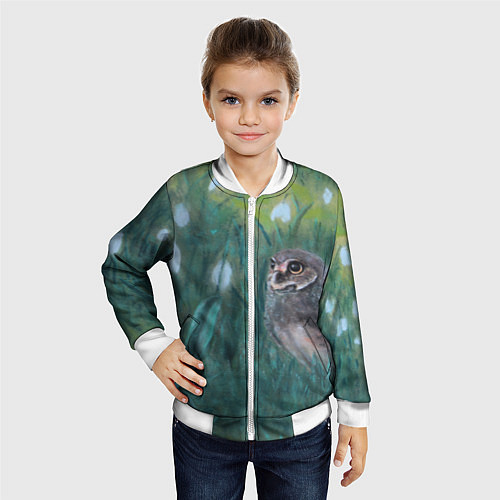 Детский бомбер Сова среди подснежников / 3D-Белый – фото 4