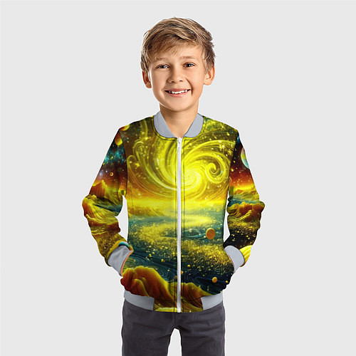 Детский бомбер Neon galaxy - ai art fantasy / 3D-Серый – фото 3