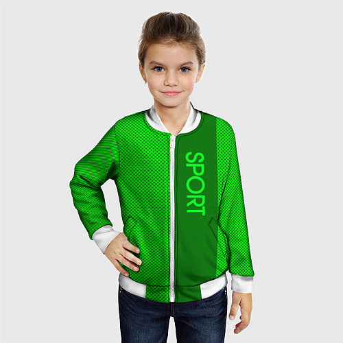 Детский бомбер Sport зелёный с полосой / 3D-Белый – фото 4