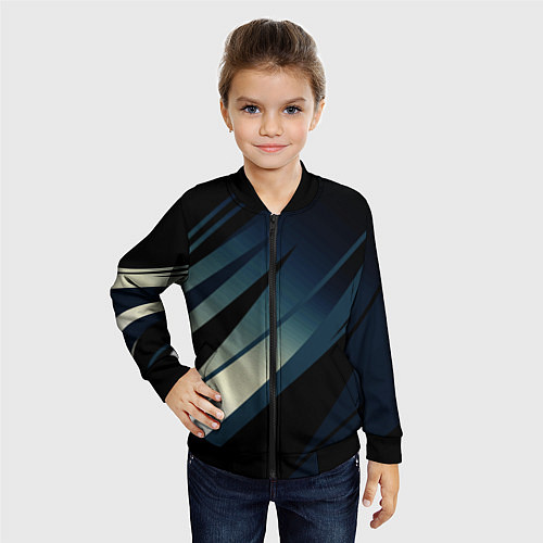 Детский бомбер Чёрно-синий абстрактный с полосами / 3D-Черный – фото 4