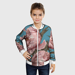 Бомбер детский Розовые пионы на голубом, цвет: 3D-белый — фото 2