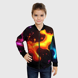Бомбер детский Радужные кляксы на черном фоне, цвет: 3D-черный — фото 2