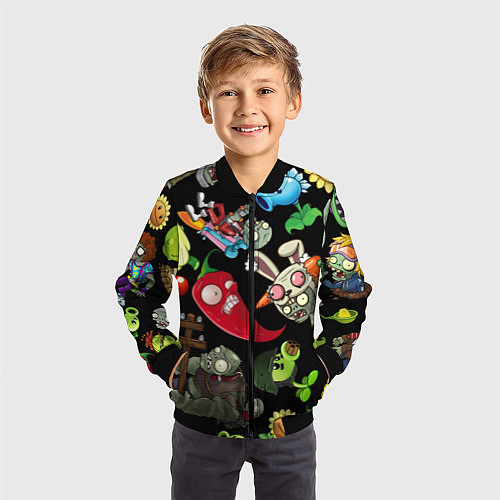 Детский бомбер Растения против зомби персонажи на черном / 3D-Черный – фото 3