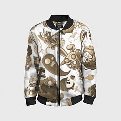 Бомбер детский Растения против зомби в бежевых тонах, цвет: 3D-черный