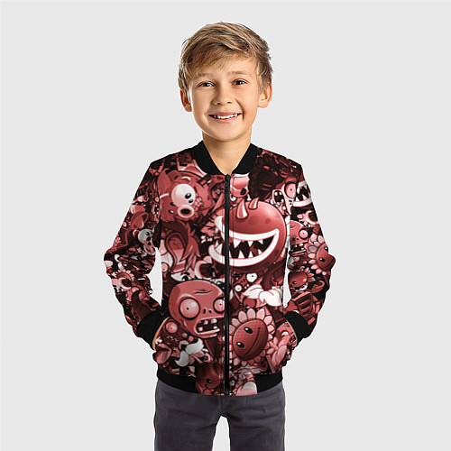 Детский бомбер Растения против зомби в красном цвете / 3D-Черный – фото 3