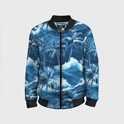 Бомбер детский Пальмы и волны - голубые оттенки паттерн, цвет: 3D-черный