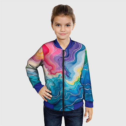 Детский бомбер Абстрактные волны в мраморном стиле / 3D-Синий – фото 4