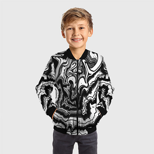 Детский бомбер Закрученные волны - чб абстракция / 3D-Черный – фото 3