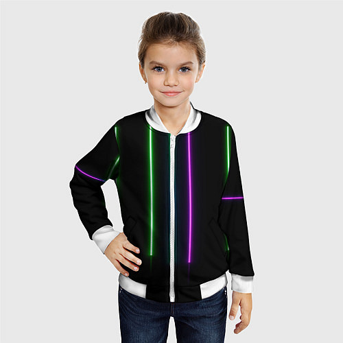 Детский бомбер Neon stripes / 3D-Белый – фото 4
