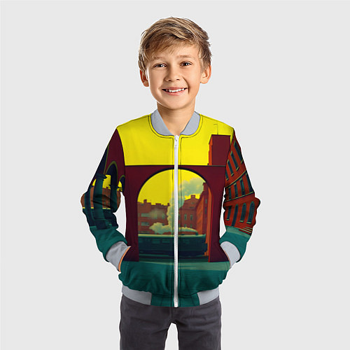 Детский бомбер Арт с поездом / 3D-Серый – фото 3