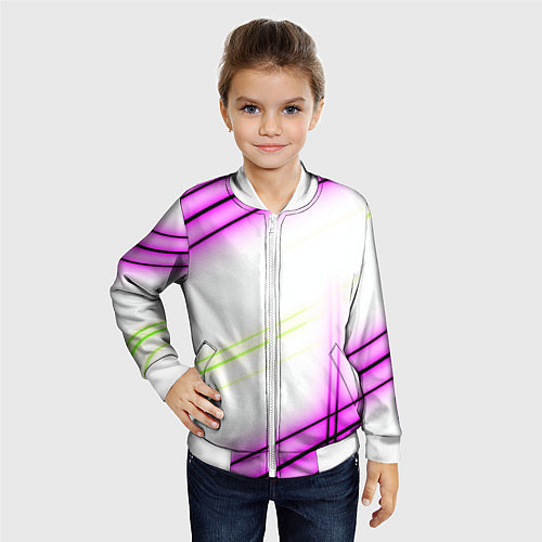 Детский бомбер Green white pink line / 3D-Белый – фото 4
