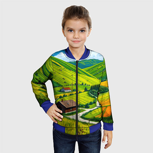 Детский бомбер Русская душа и поле / 3D-Синий – фото 4