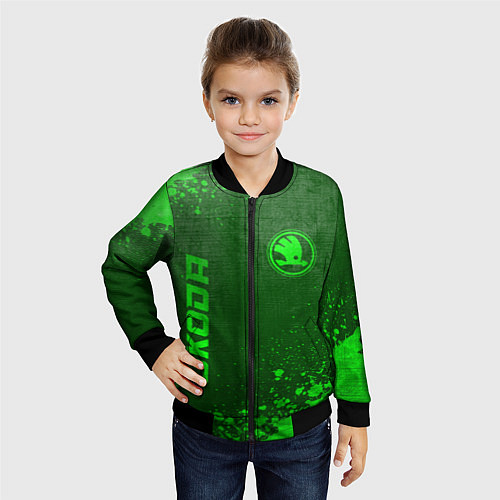 Детский бомбер Skoda - green gradient вертикально / 3D-Черный – фото 4