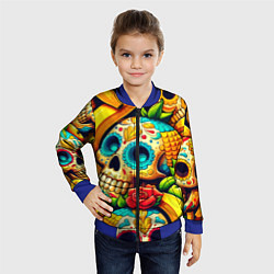 Бомбер детский Colorfull skulls and bananas - pop art pattern, цвет: 3D-синий — фото 2