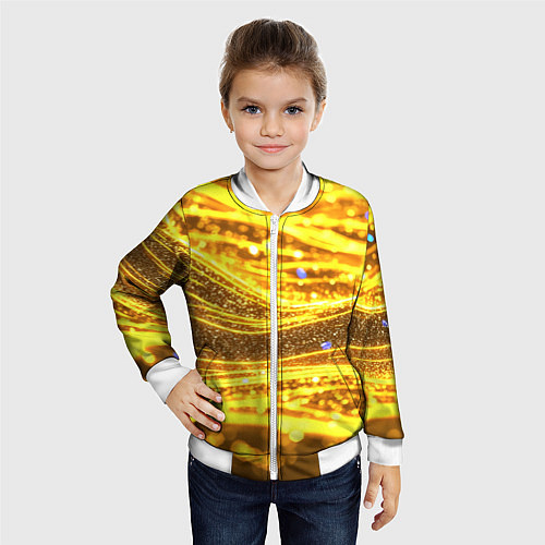 Детский бомбер Золотые блестящие волны / 3D-Белый – фото 4