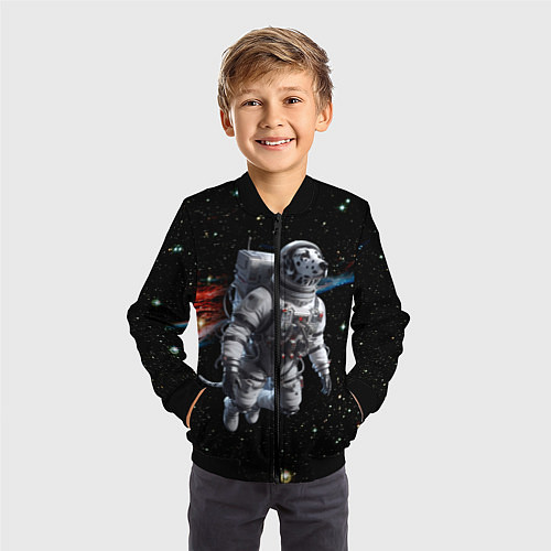 Детский бомбер The dalmatian brave cosmonaut - ai art / 3D-Черный – фото 3