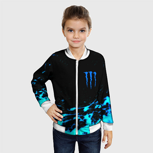 Детский бомбер Monster energy голубые краски / 3D-Белый – фото 4