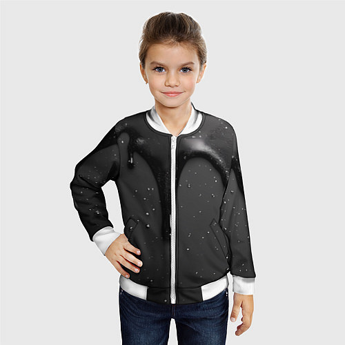 Детский бомбер Черная текстура - хром / 3D-Белый – фото 4