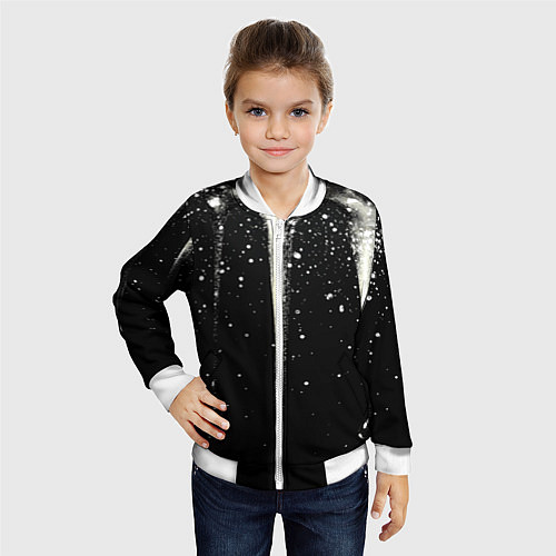 Детский бомбер Белые брызги на черном / 3D-Белый – фото 4