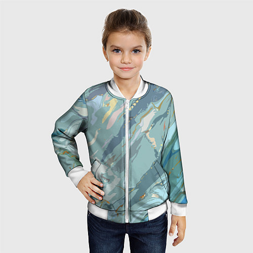 Детский бомбер Холодный голубой абстракция / 3D-Белый – фото 4