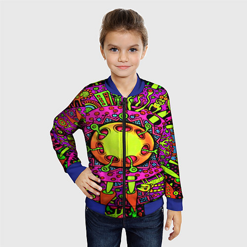 Детский бомбер Кислотные грибы оптические / 3D-Синий – фото 4