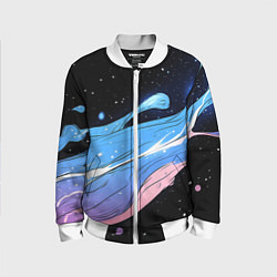 Бомбер детский Синяя волна на черном - текстура, цвет: 3D-белый