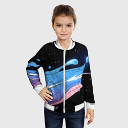 Бомбер детский Синяя волна на черном - текстура, цвет: 3D-белый — фото 2