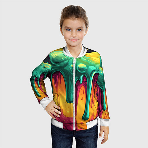 Детский бомбер Зелено-оранжевая клякса / 3D-Белый – фото 4