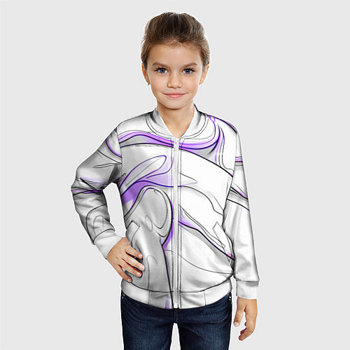 Детский бомбер Черные и фиолетовые линии на белом / 3D-Белый – фото 4