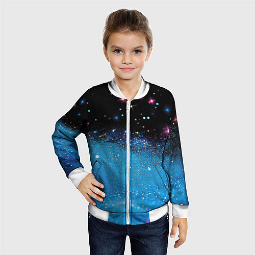 Детский бомбер Синяя текстура из блестящих звездочек / 3D-Белый – фото 4