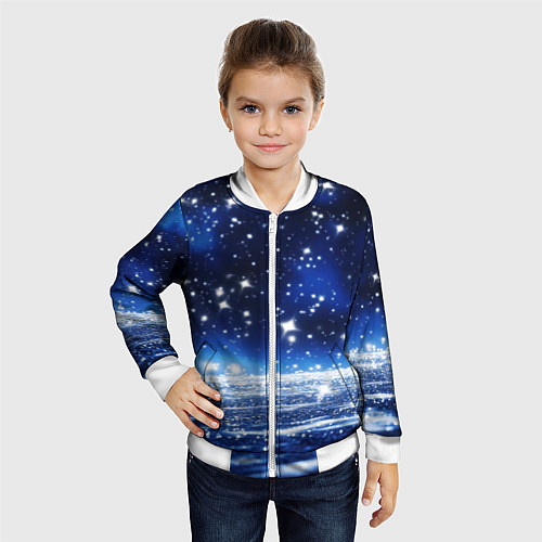 Детский бомбер Космический синий абстрактный фон - текстура / 3D-Белый – фото 4