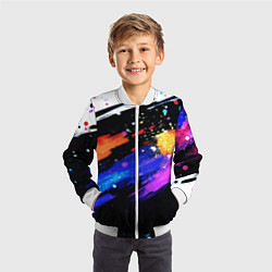 Бомбер детский Разноцветные блестящие кляксы - текстура, цвет: 3D-белый — фото 2