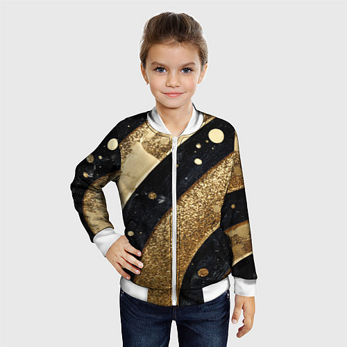 Детский бомбер Выпуклая золотая текстура на черном / 3D-Белый – фото 4