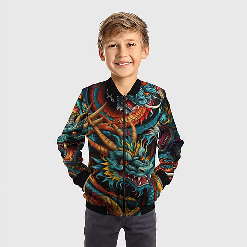 Детский бомбер Татуировка дракона ирезуми / 3D-Черный – фото 3