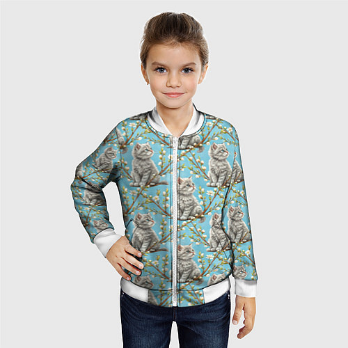 Детский бомбер Пришла весна распустились котики / 3D-Белый – фото 4