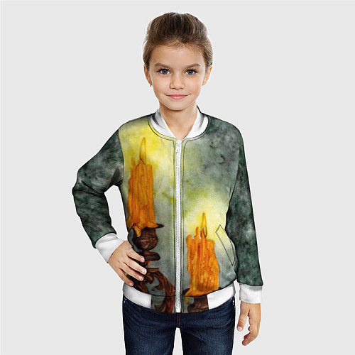 Детский бомбер Две горящие свечи в темноте / 3D-Белый – фото 4